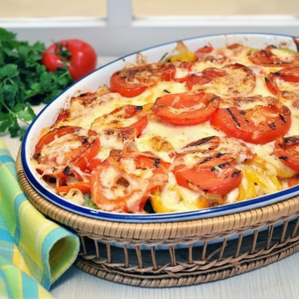 Запеканка из овощей-гриль с моцареллой и пармезаном