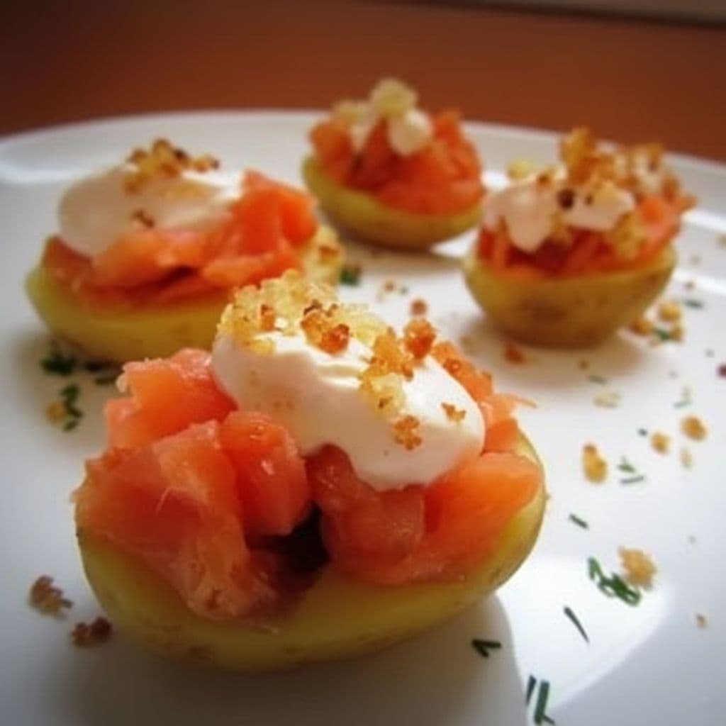 Закуска из молодого картофеля с копчёной горбушей