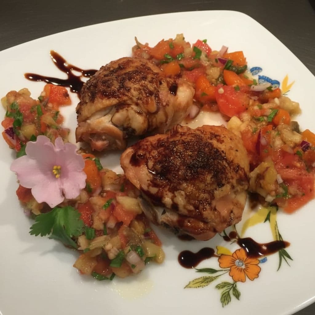 Куриные бёдрышки с овощами на гриле и бальзамическим соусом