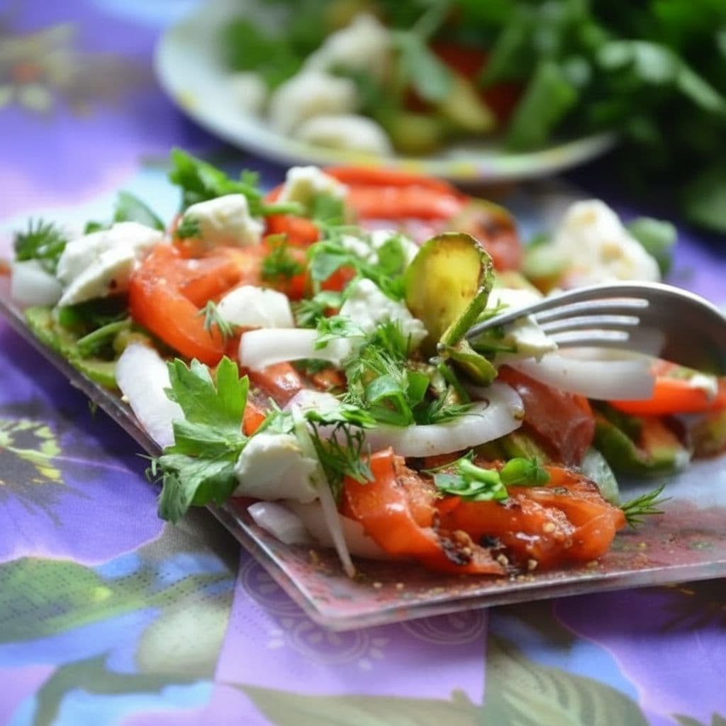 Салат из запечённых овощей с творожным сыром