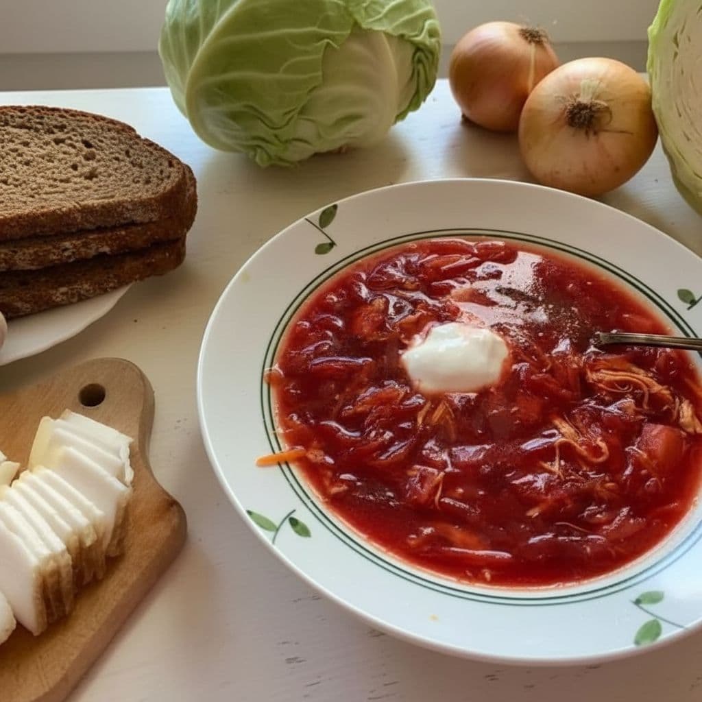 Домашний борщ на курином бульоне