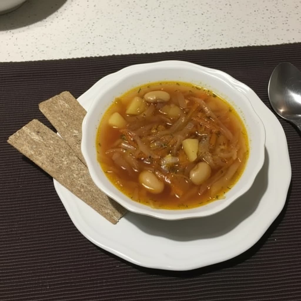 Постный борщ с белой фасолью