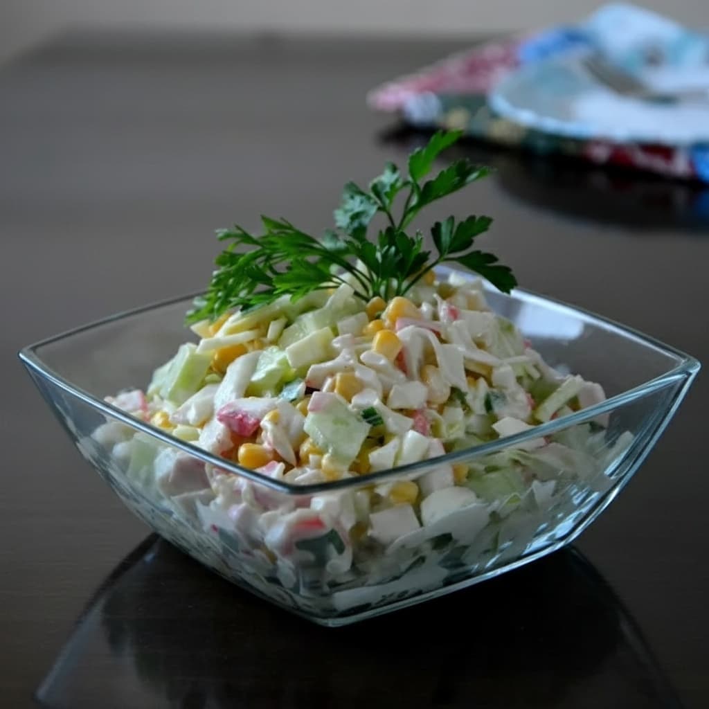Салат с капустой, огурцом и кукурузой