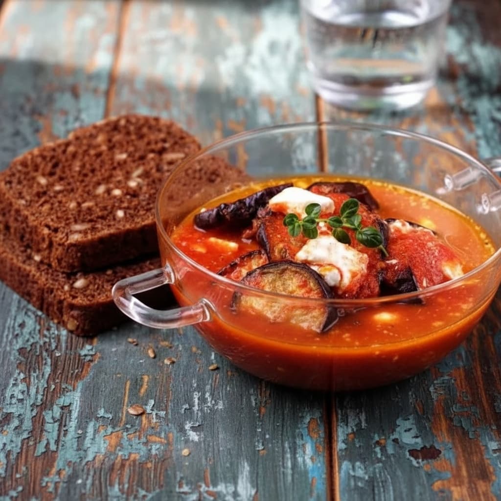 Баклажаны, запечённые с моцареллой и фетой в томатном соусе