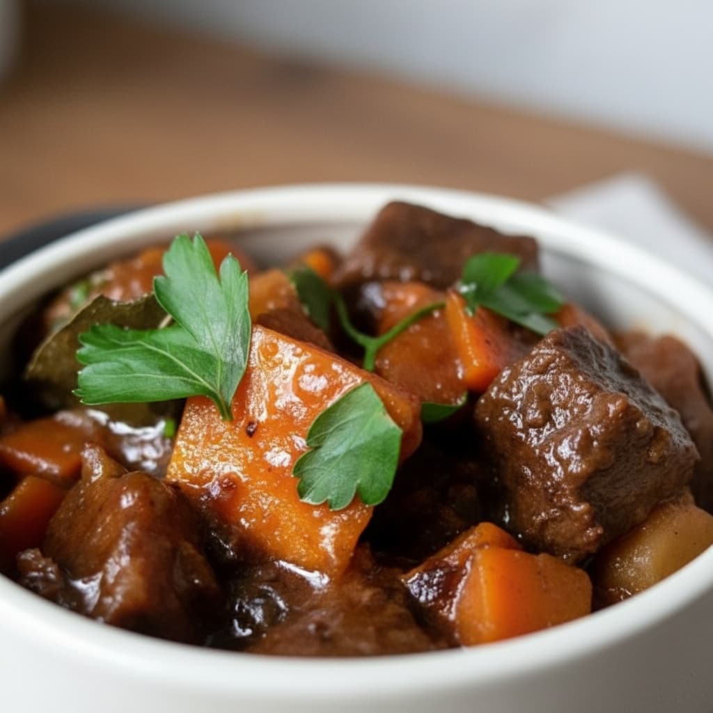 Рагу из говядины с тыквой в тёмном пиве