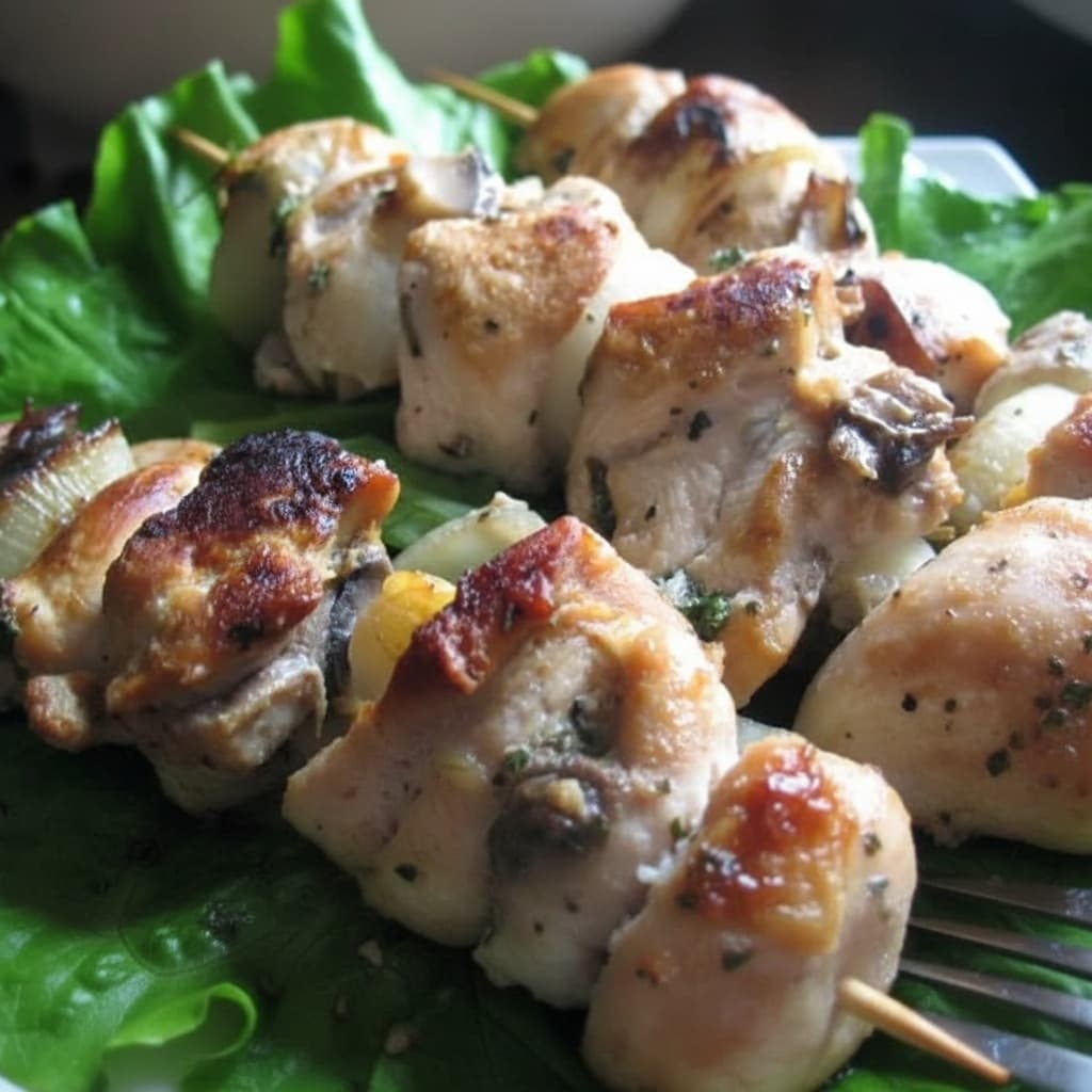 Куриные шашлычки с грибами на шпажках