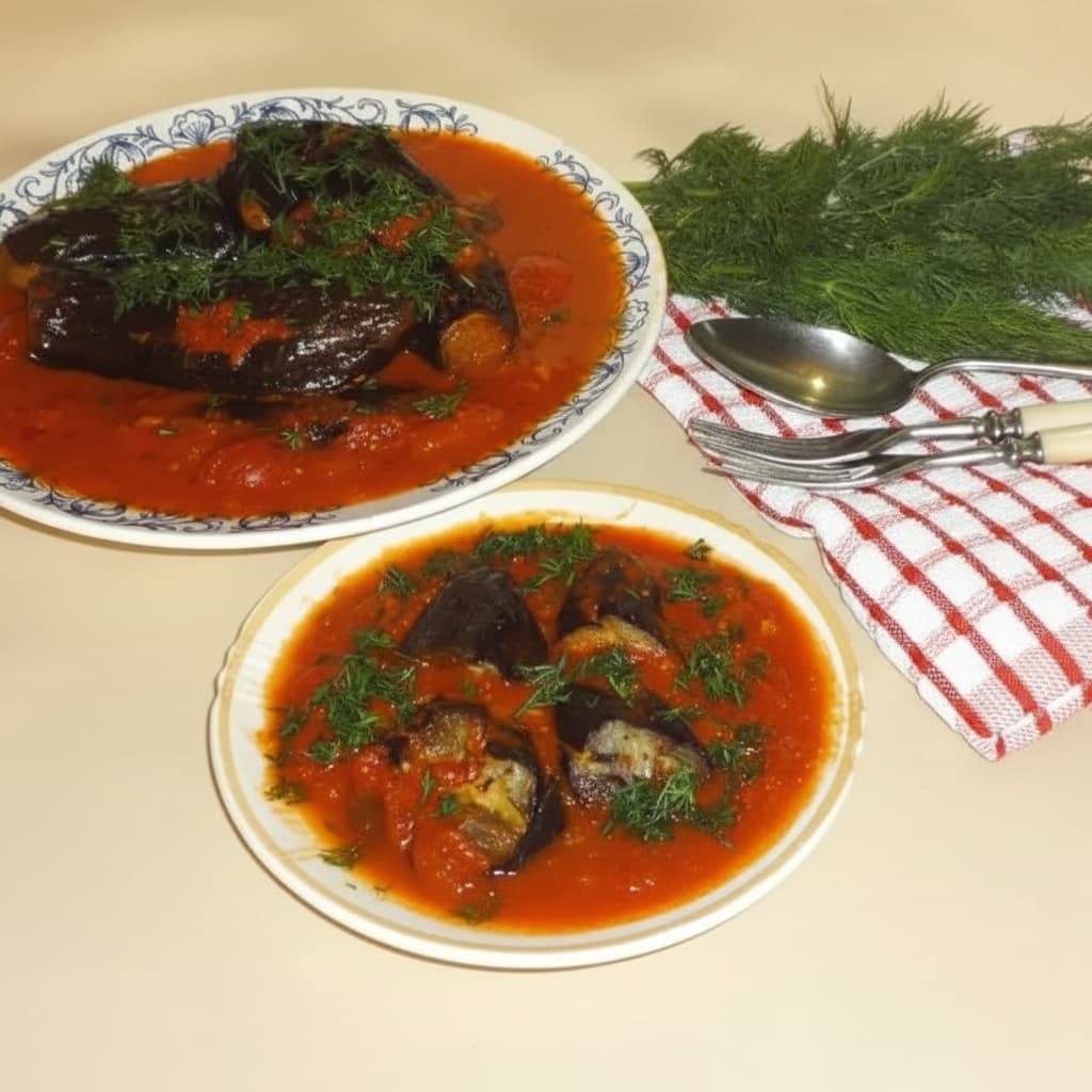 Фаршированные баклажаны в томатном соусе