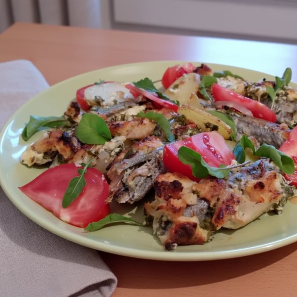 Запеканка с путассу, картофелем и зеленью