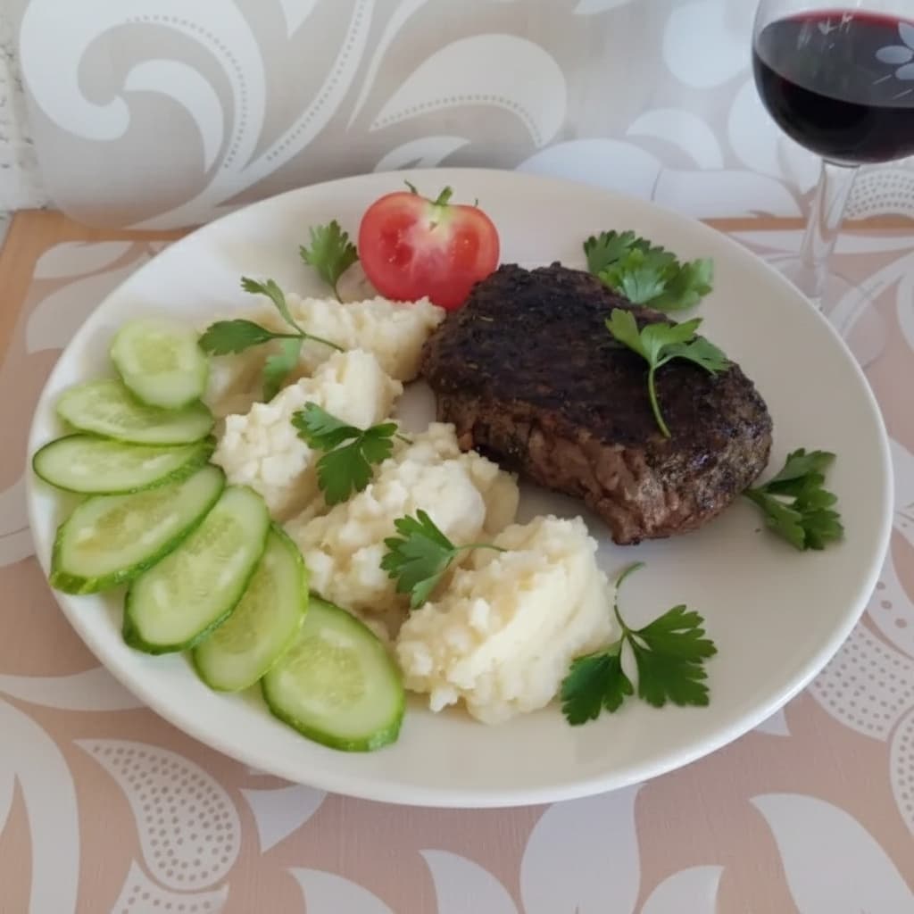 Стейк из баранины medium rare с пюре из сельдерея