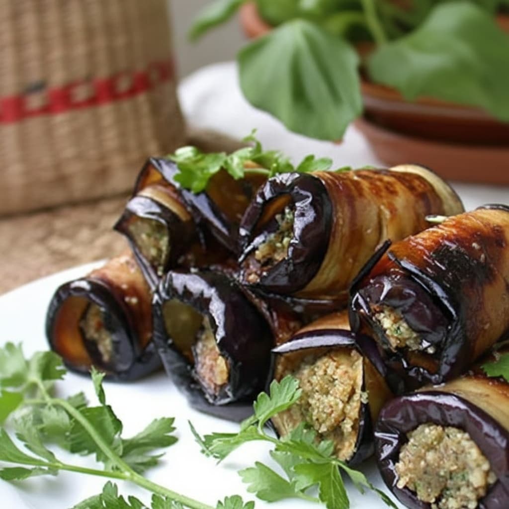 Рулетики из баклажанов с ореховой начинкой