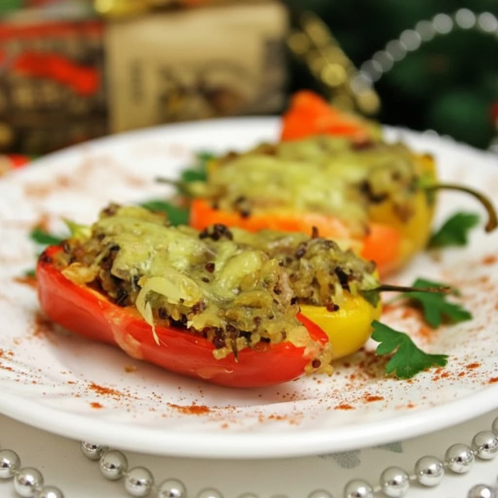 Мини-перчики, фаршированные киноа, грибами и копчёностями