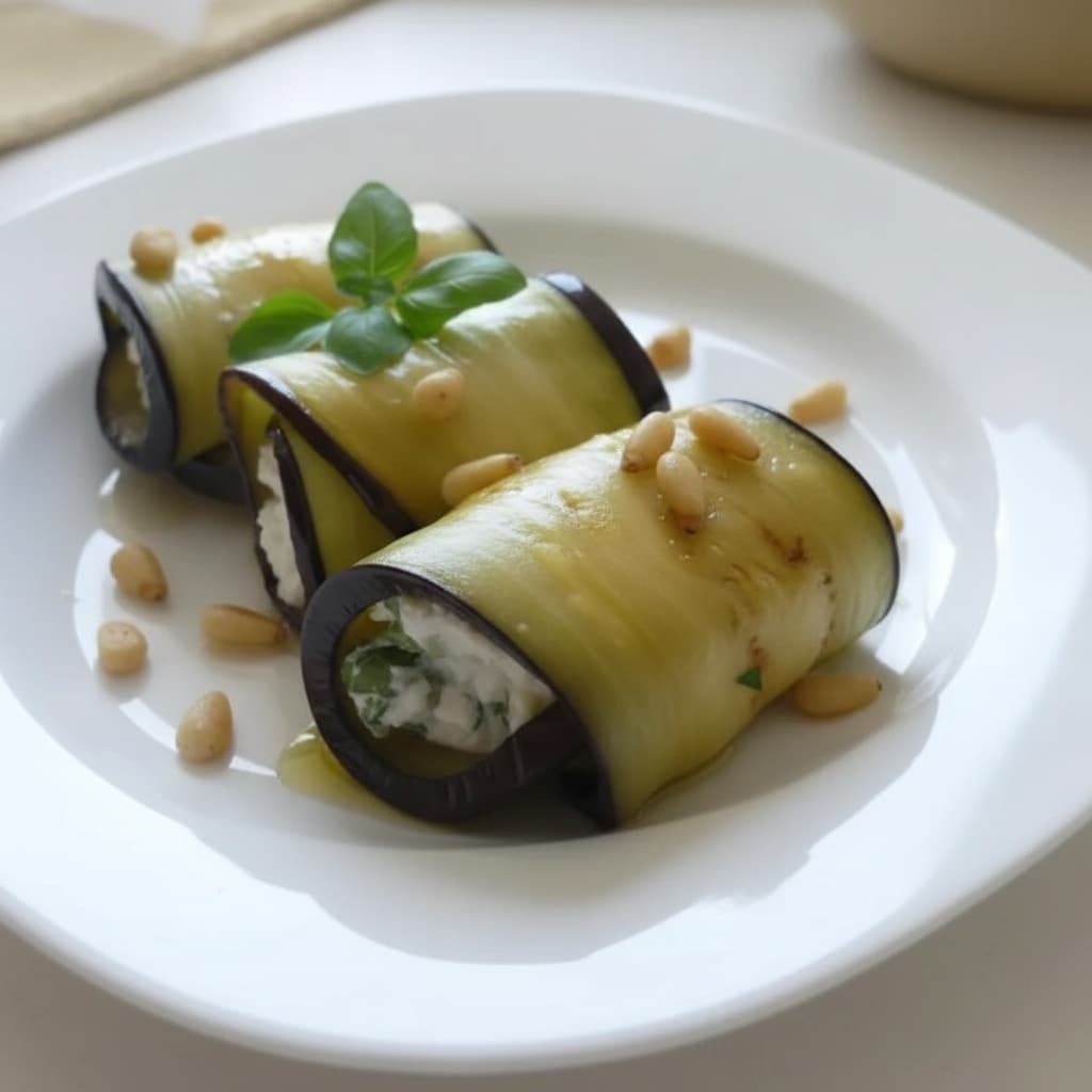 Рулеты из баклажанов с рикоттой и кедровыми орешками