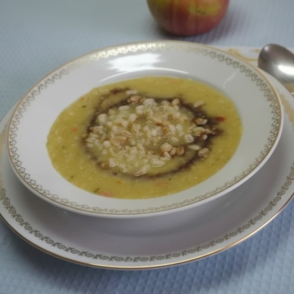 Суп-пюре из цуккини и жареной перловки