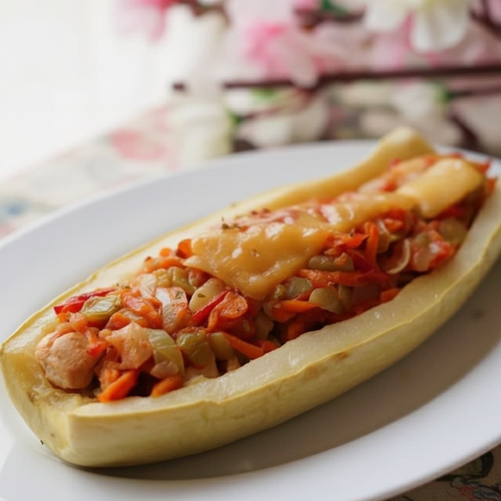 Кабачки, фаршированные курицей и овощами