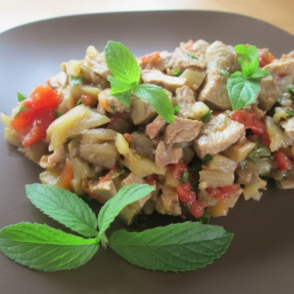 Салат из запечённых овощей с утиными грудками