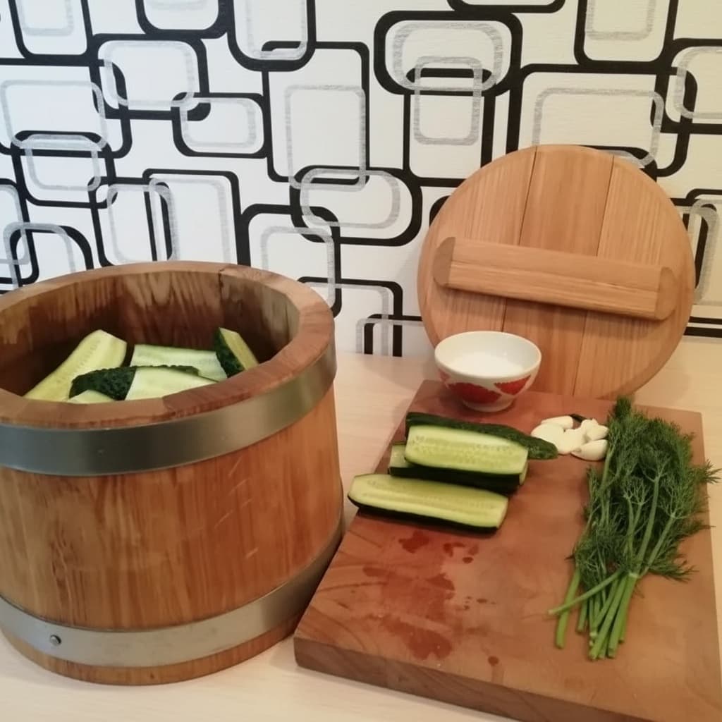 Малосольные огурчики в дубовой кадке