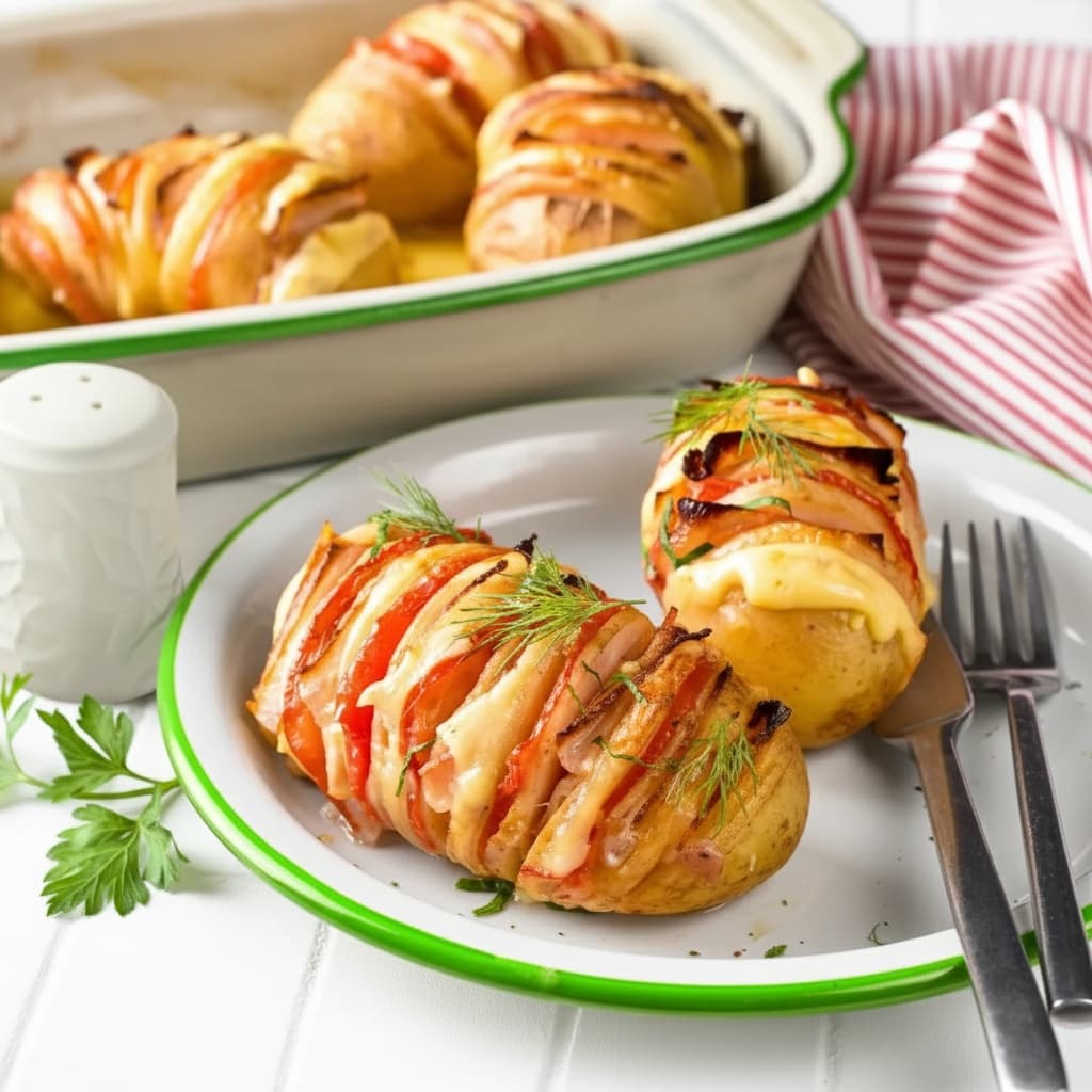 Картошка-гармошка с беконом и сыром в духовке