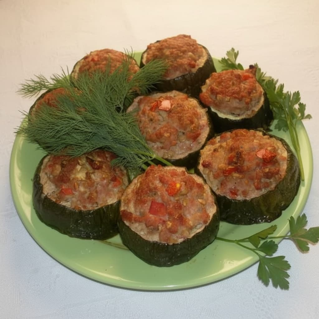 Цукини с мясным фаршем и помидорами