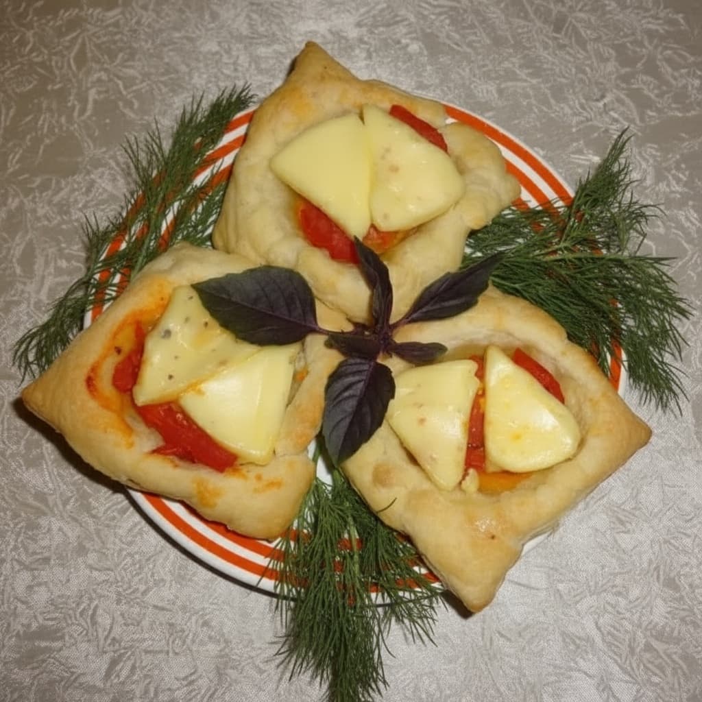 Слойки с тыквой, томатами и плавленым сыром