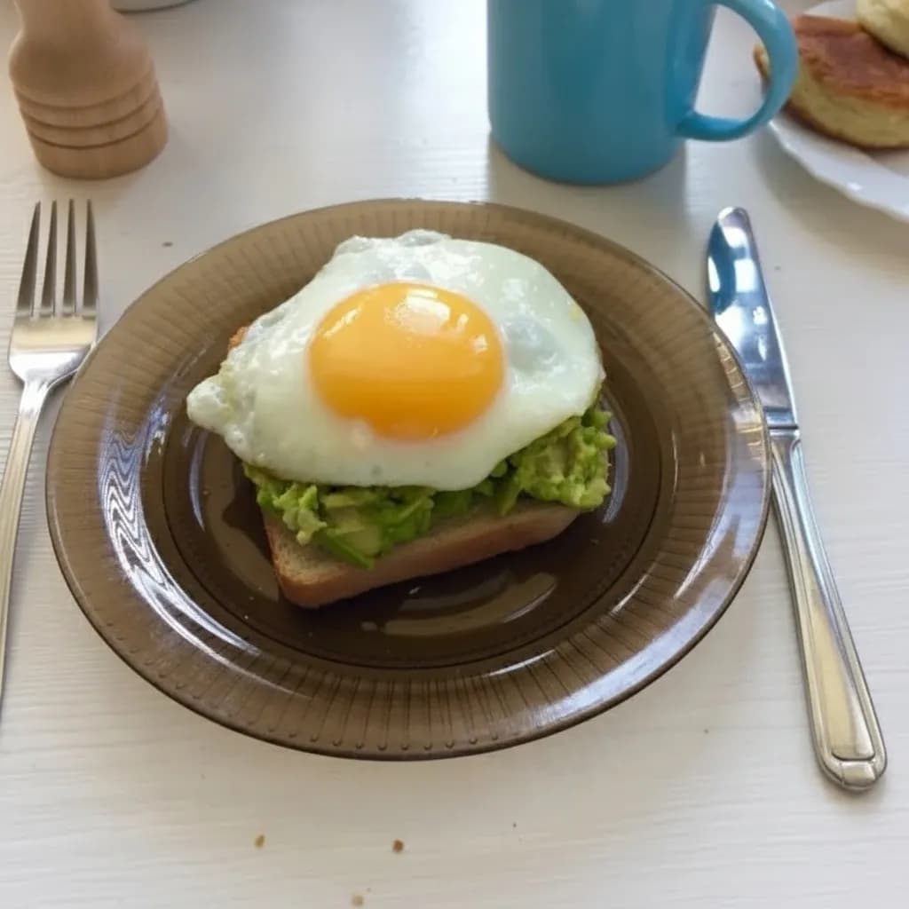 Летний завтрак с авокадо и глазуньей