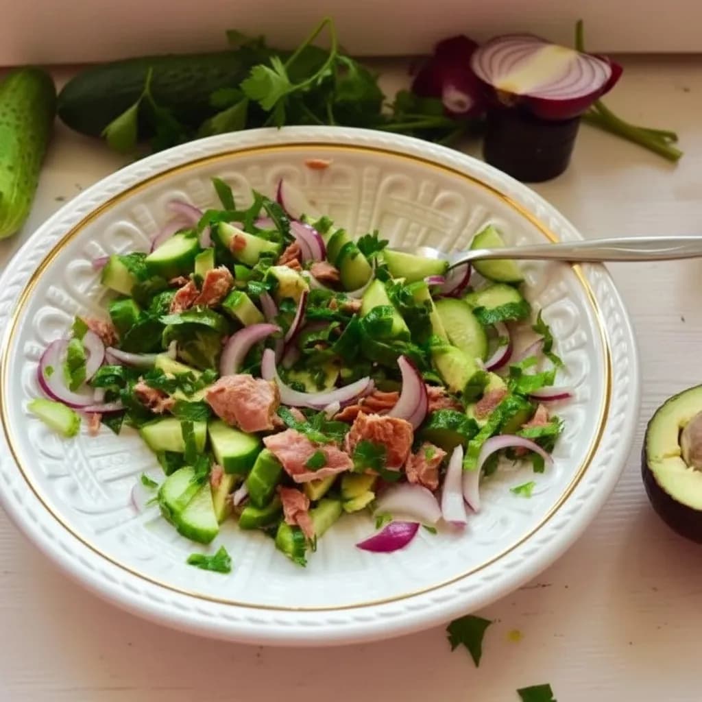 Огуречный салат с тунцом