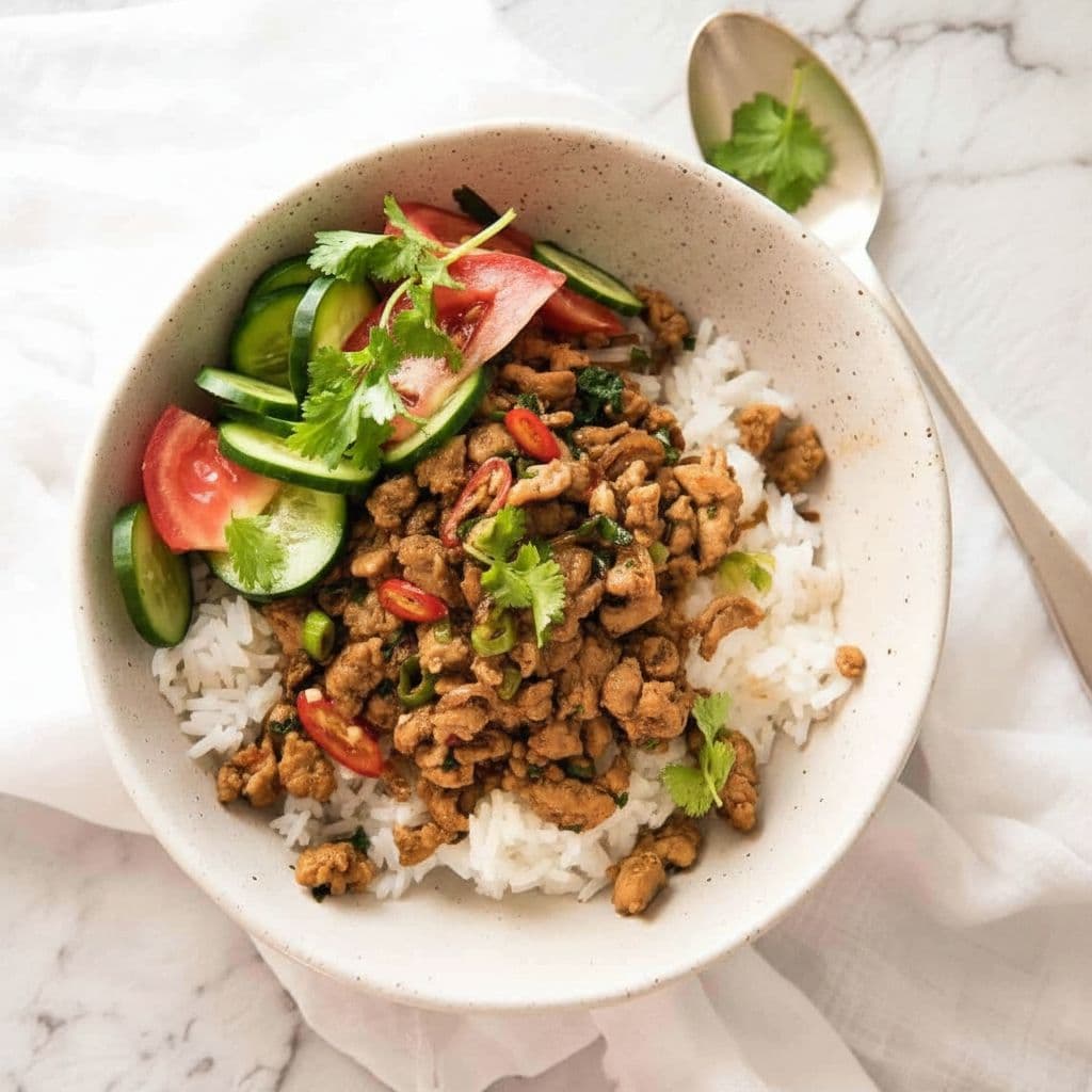 Острый тайский цыплёнок, обжаренный на сковороде