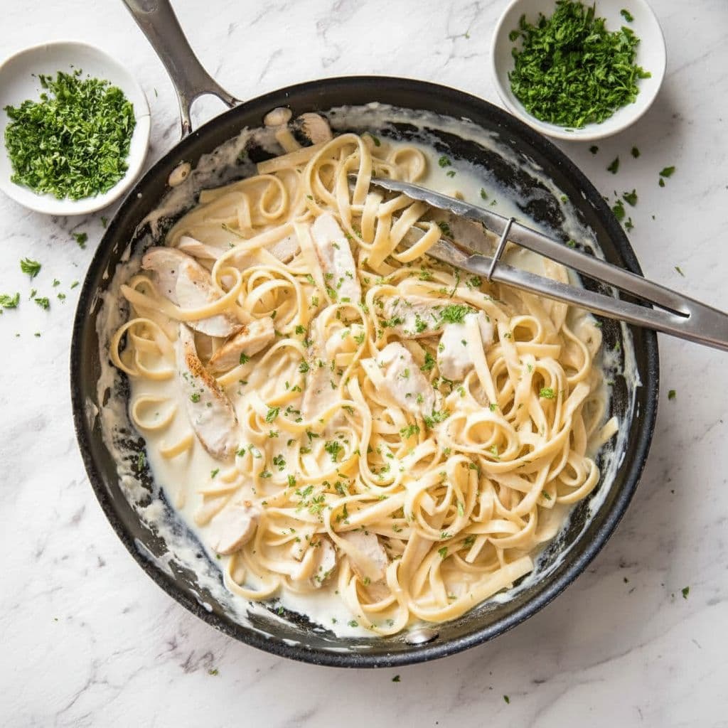 Паста Альфредо с курицей в одной сковороде