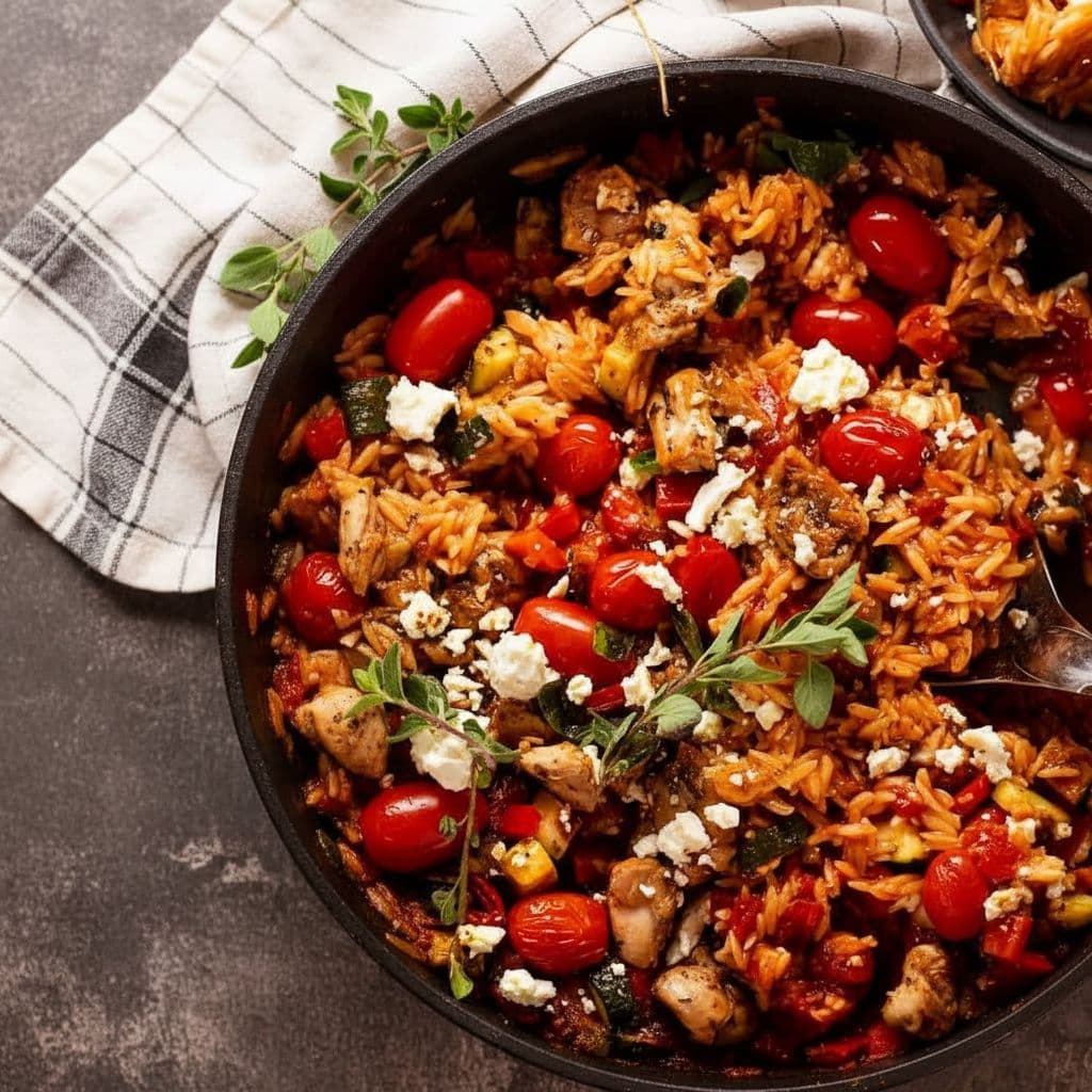 Греческая курица с орзо в одной сковороде