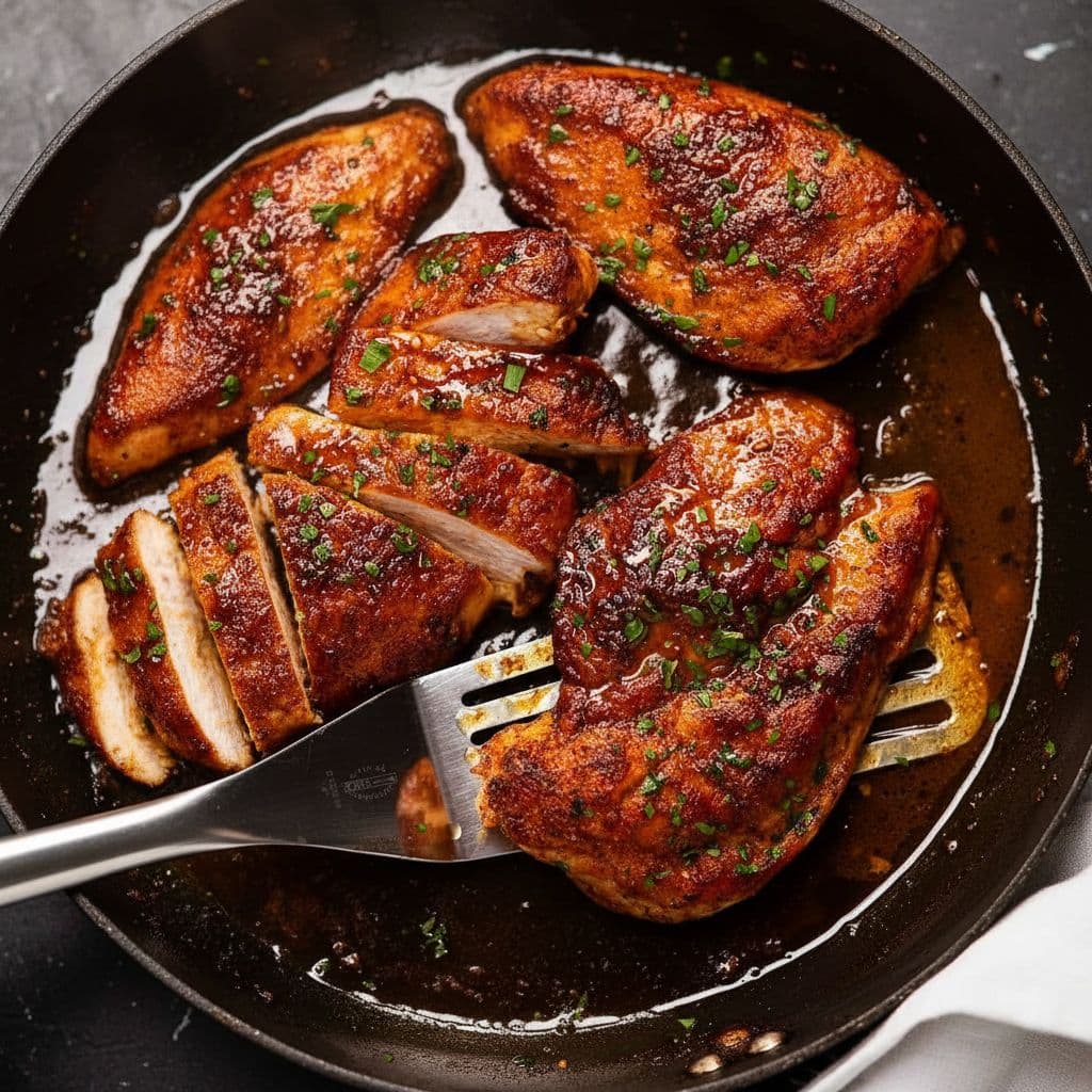 Куриная грудка на сковороде с масляным соусом