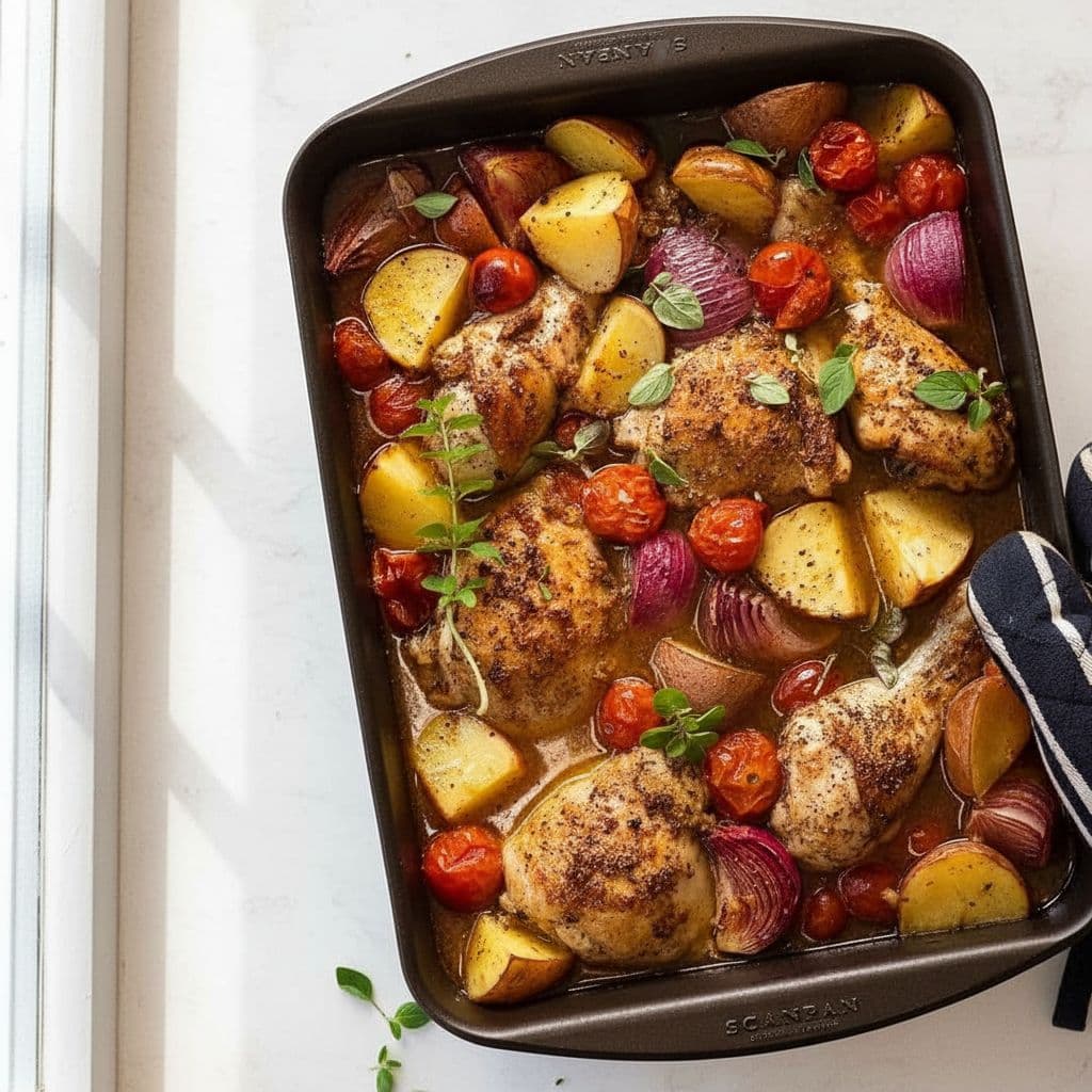 Средиземноморская курица, запечённая с овощами