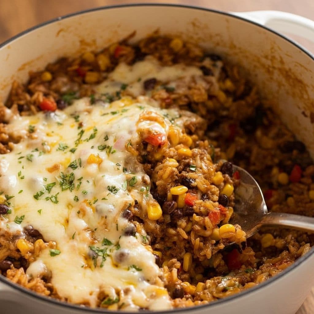 Мексиканская запеканка с говяжьим фаршем и рисом