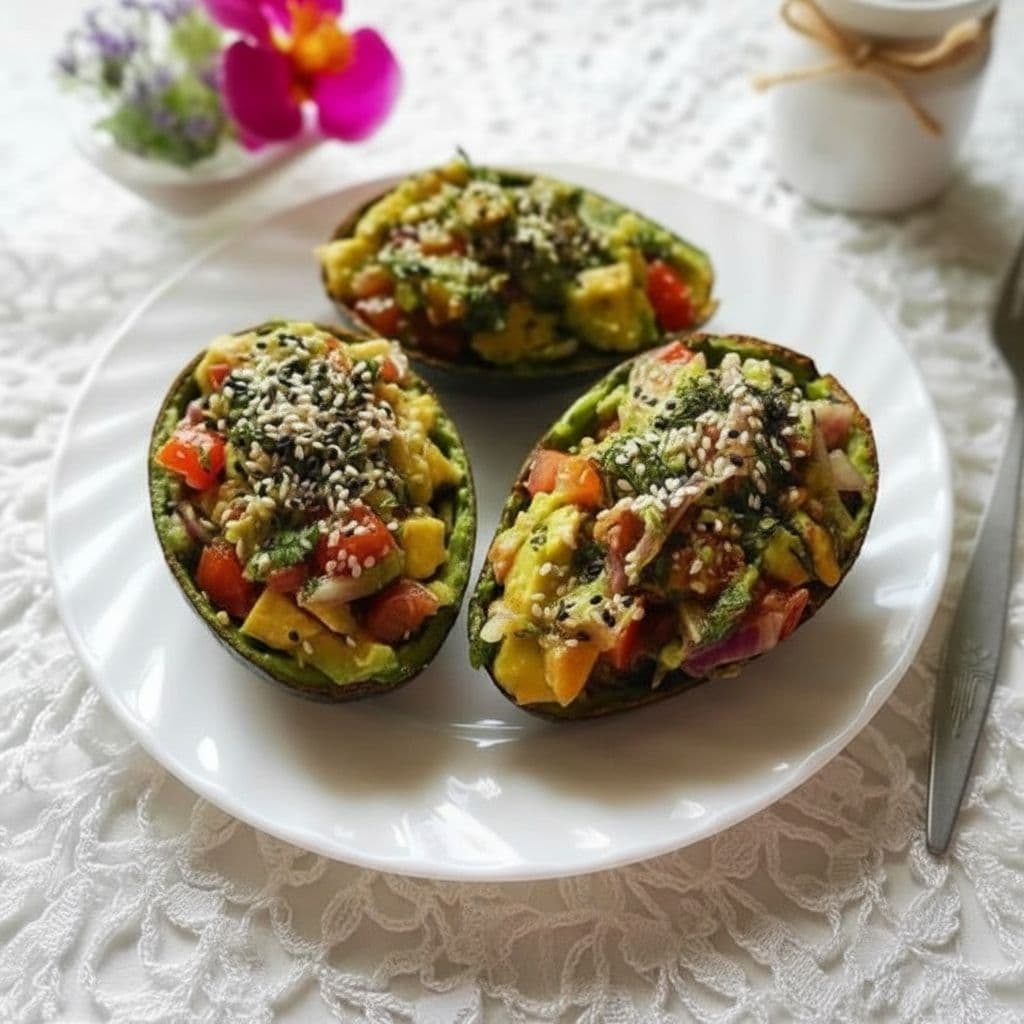 Весенний салат в лодочках из авокадо