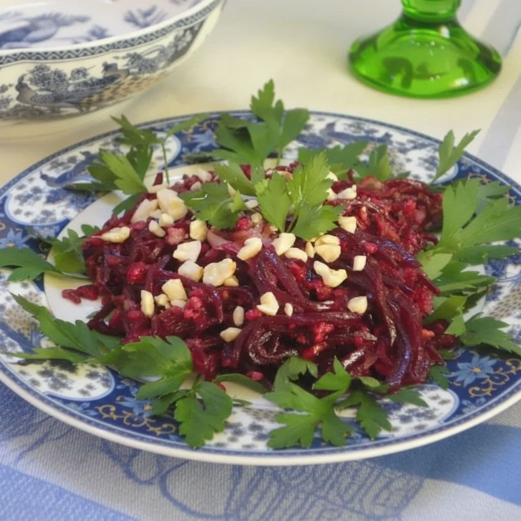 Тёплый салат с красным рисом и свёклой