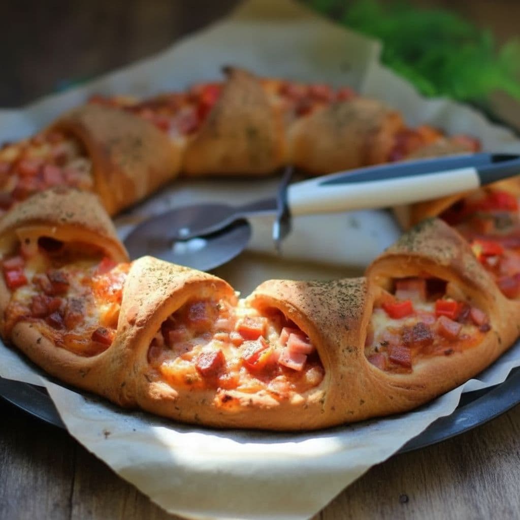 Кольцевая пицца с ветчиной и моцареллой