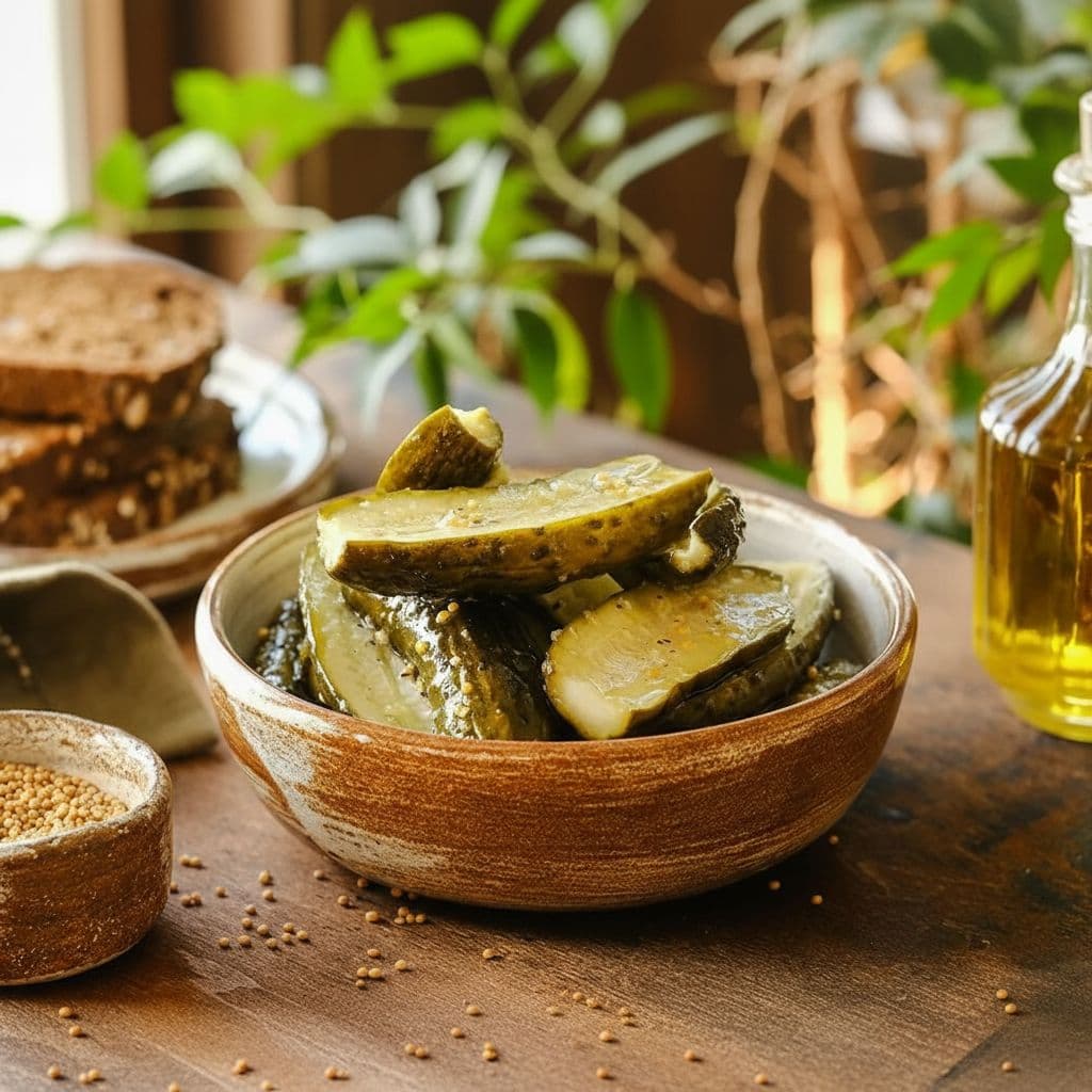 Маринованные огурцы с горчицей в зернах