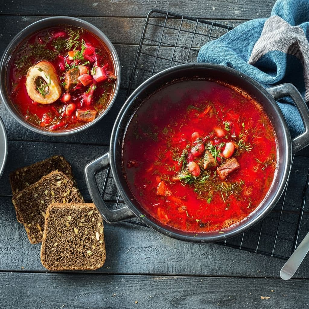 Традиционный борщ с фасолью и говядиной