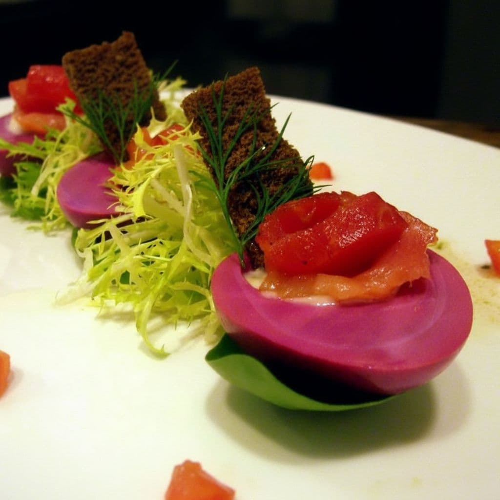 Закуска из яиц с айоли и слабосолёной сёмгой