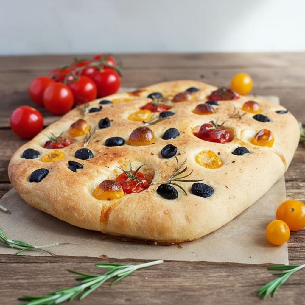 Фокачча с томатами, оливками и розмарином