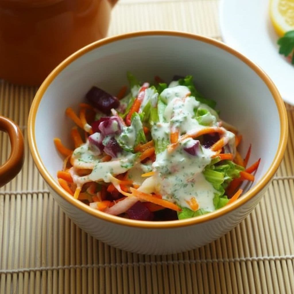 Салат из кабачка, моркови и свёклы с острой заправкой