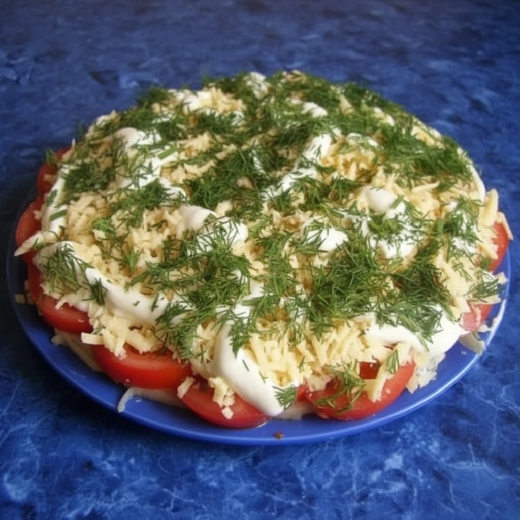 Салат из сельди с помидорами и сыром