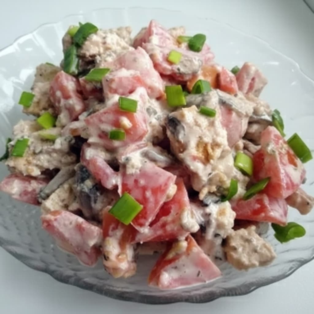 Салат с фасолью, сухариками и помидорами