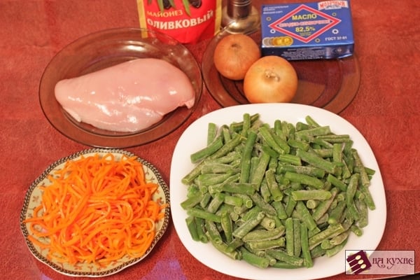 Салат с курицей, стручковой фасолью и шампиньонами, рецепт с фото﻿